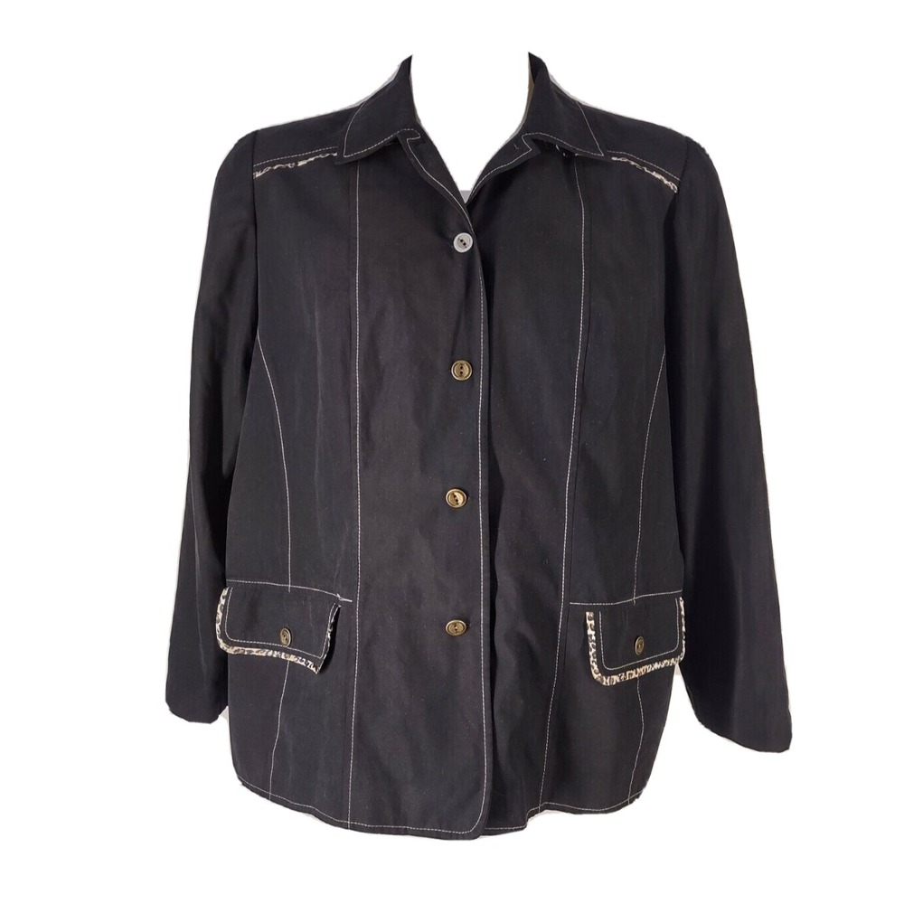 Alfred Dunner Coat Size 16W Women's Lined Jacket Blazer Black Ladies Button Down